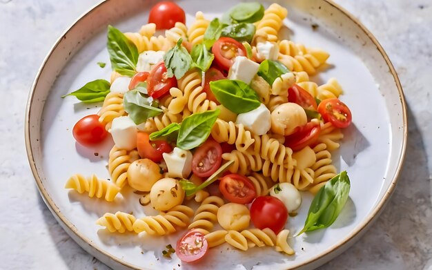 Vang de essentie van Pasta Salad in een smakelijke foodfotografie