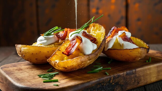 Vang de essentie van Potato Skins in een smakelijke foodfotografie.