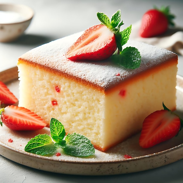 Vanilla cake dessert with strawberry