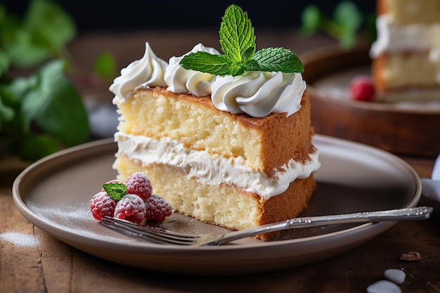 Vanilla cake slice with icing photography wallpaper