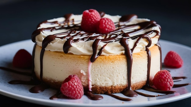 Vanilla cheesecake with mascarpone cream cheese and chocolate on plate