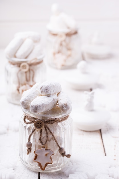 Vanilla cookies in powdered sugar.Christmas decoration 