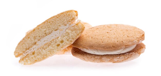 Vanilla cream biscuits isolated on white background.