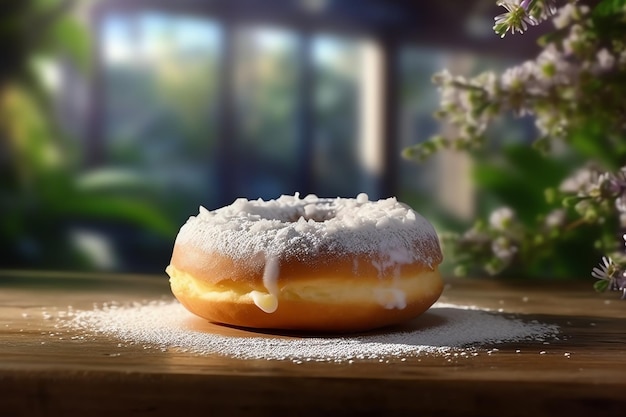 Foto donut riempito di crema di vaniglia