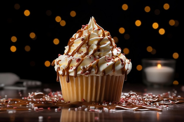 Vanilla cupcake with cream and chocolate chips