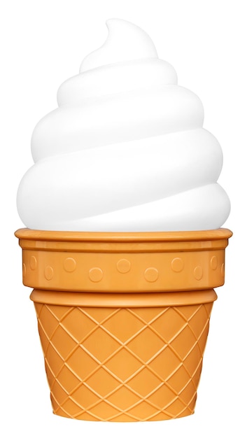 사진 백색 배경에 분리 된 바닐라 맛의 아이스크림 코너와 클리핑 경로