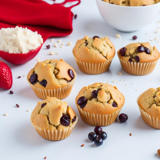 Vanilla fresh baked muffins on a white table