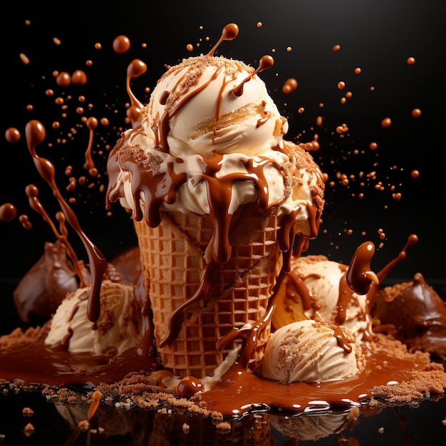 バニラアイスクリーム チョコレートスプリンクル チョコレートソース