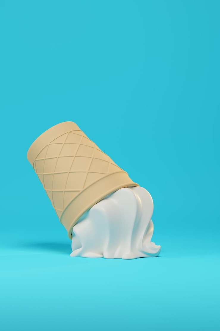 Photo 바닐라 아이스크림 콘이 땅에 떨어진 3d 그림