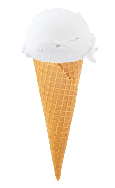 Vanilla ice cream in the cone on white background with clipping path