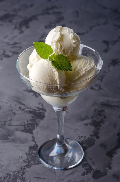 Vanilla ice cream in a glass.