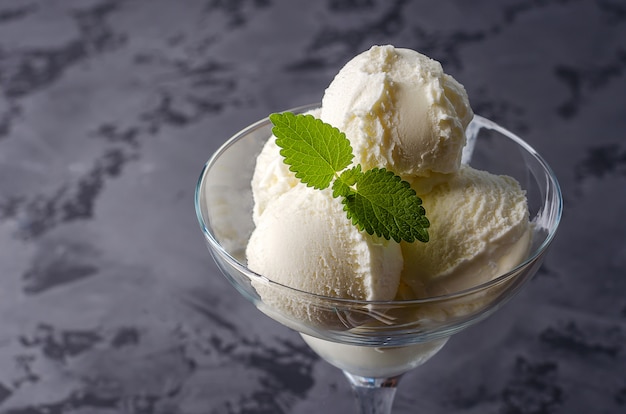 vanilla ice cream in a glass.