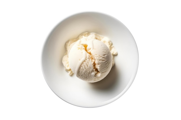 Vanilla Ice Cream On White Plate On White Background