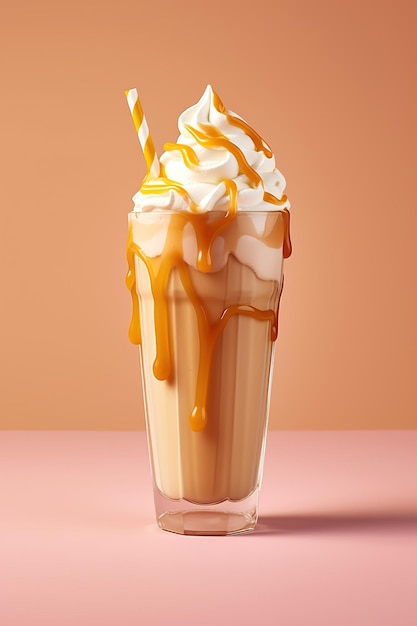 Фото Ванильный молочный коктейль с сметаной и соломинкой