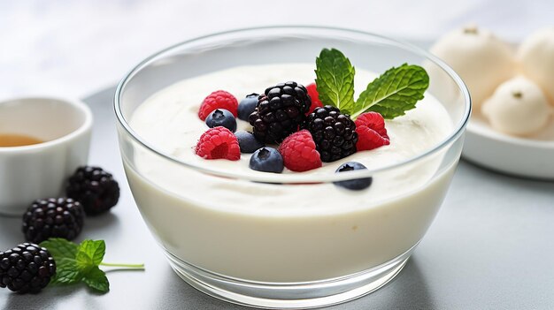 Foto pudding di proteine alla vaniglia senza frutta nel piatto