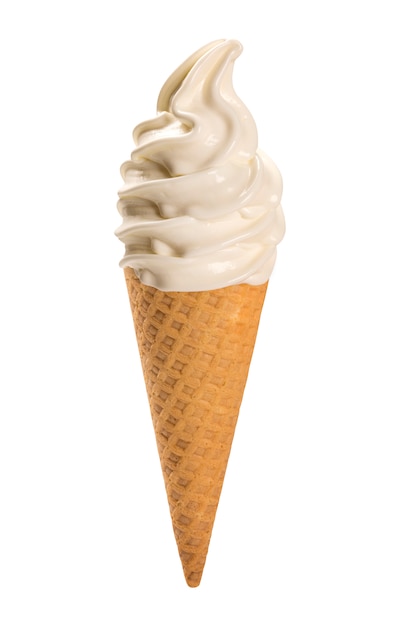 Photo vanilla soft ice cream waffled cone.