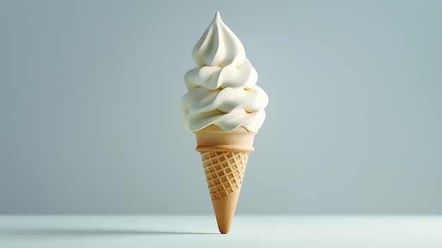 Vanilla soft serve ice cream cone isolated on a white background
