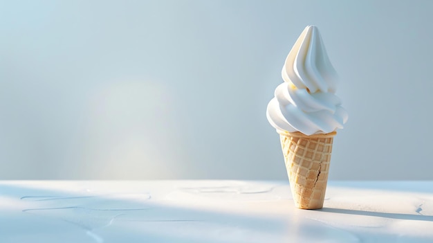 Vanilla soft serve ice cream cone on white background