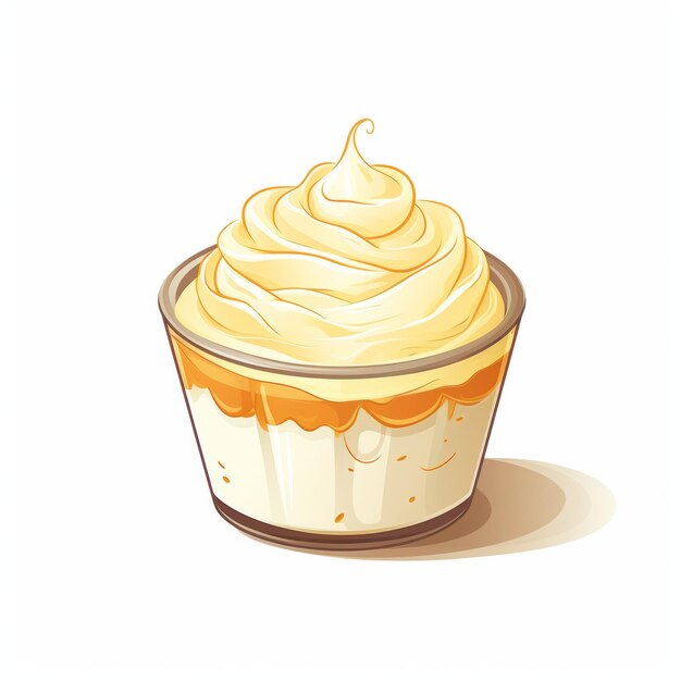 Photo vanilla souffle cupcake with cream topping flat illustration style