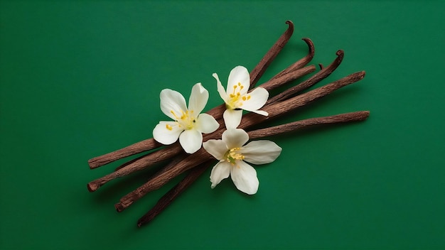 Фото Ванильные палочки с цветами, выделенными на белом