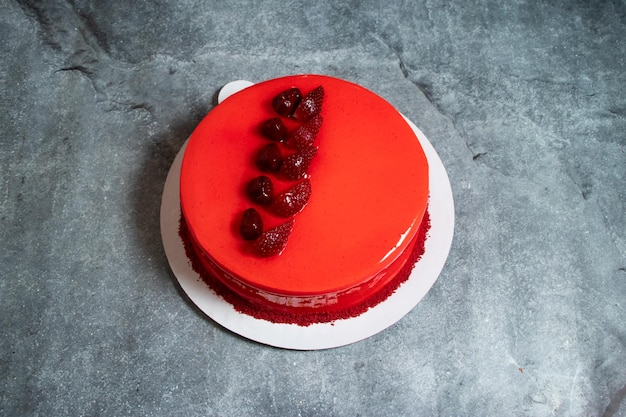 Vanilla Strawberry Cream Cake served in plate isolated on background top view of baked food indian dessert