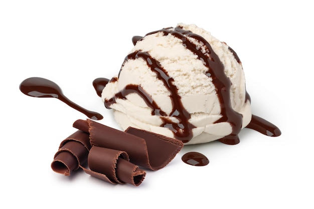Vanille-ijsschep met chocoladesaus
