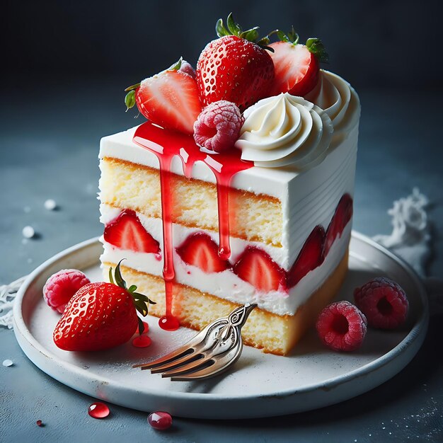 Vanillecakedessert met aardbei