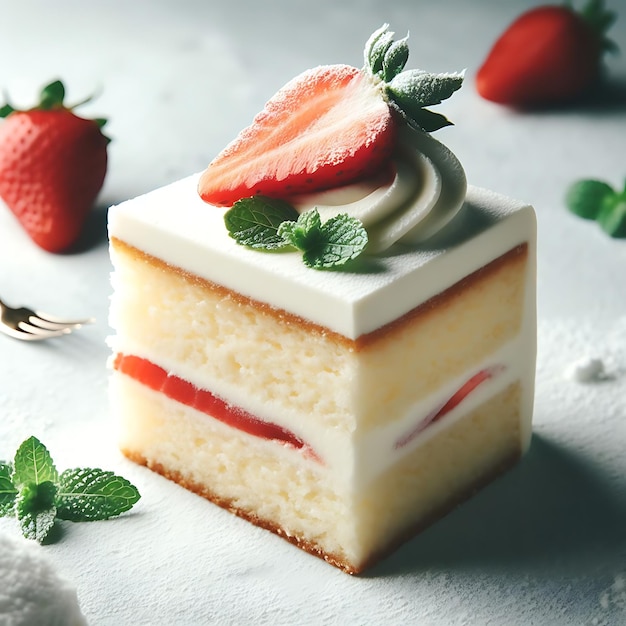 Vanillecakedessert met aardbei