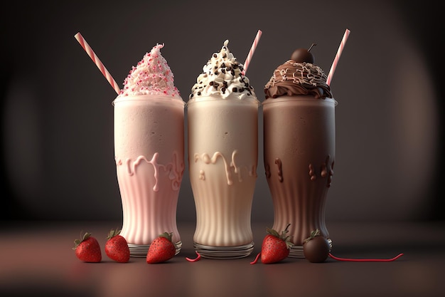 Vanillechocolade en aardbeienmilkshake