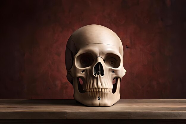 Photo vanity and still life human skull on anciant desk