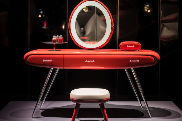 Photo vanity table with elegant oval mirror