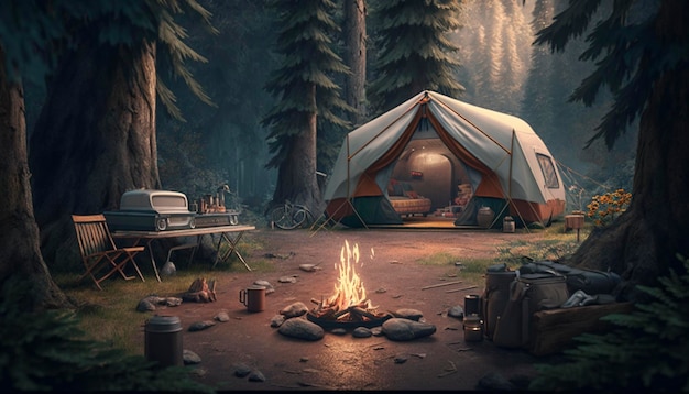 Vanlife Camping Van op een berg AI GENERATIEF
