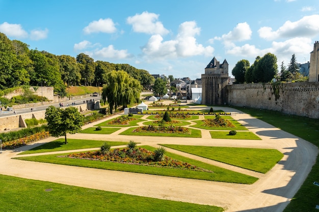 Vannes coastal medieval town, the lovely gardens of the Remparts Garden and the rampart, Morbihan department, Brittany, France