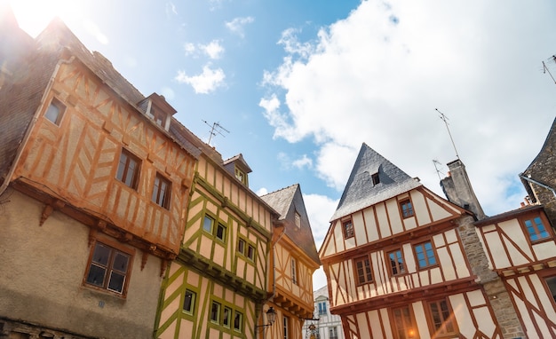 Vannes coastal medieval town, traditional wooden colored houses, Morbihan department, Brittany, France