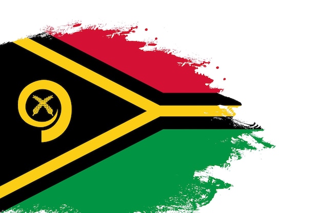 Vanuatu-vlag op een gebrandschilderde penseelstreek schilderde geïsoleerde witte achtergrond met kopieerruimte