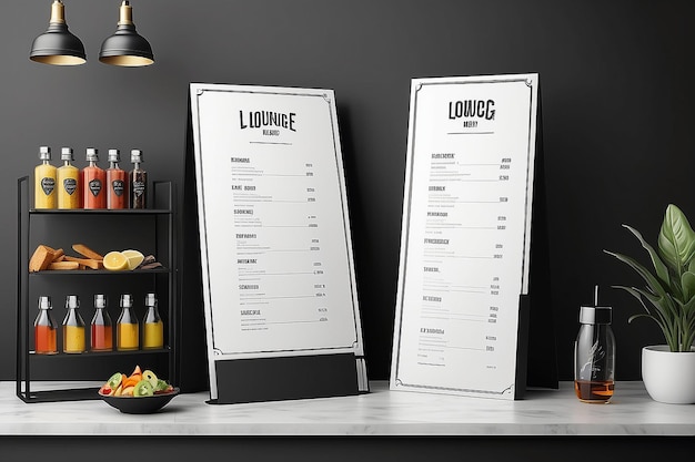 Photo vaping lounge flavor menu signage mockup with blank white empty space for placing your design