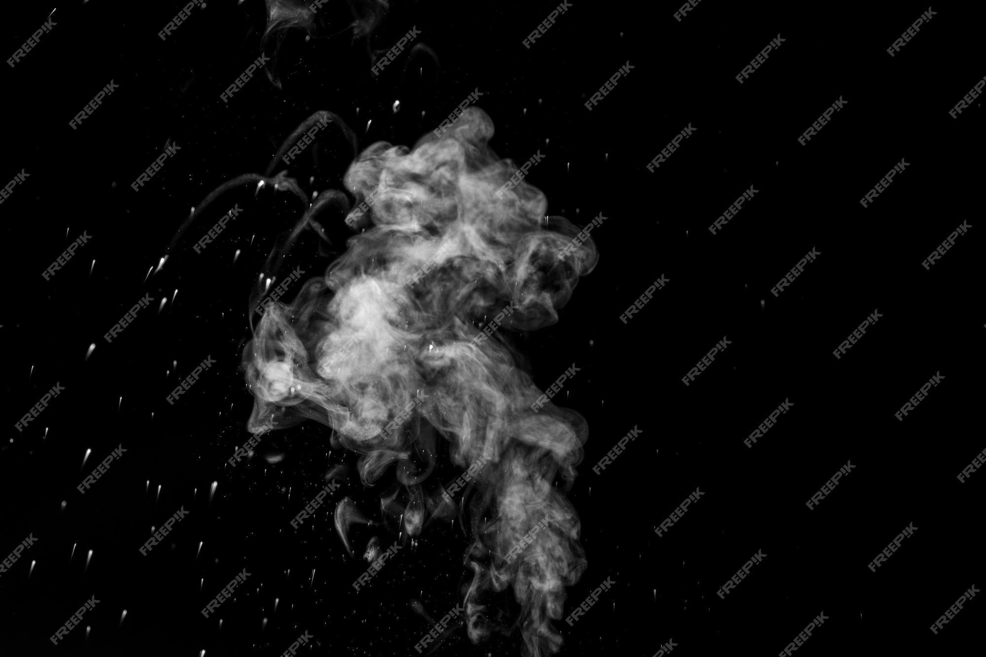 Blur white water vapour on isolated black background. Abstract of steam  with copy space. Steam flow. Smoke on white background. Stock Photo