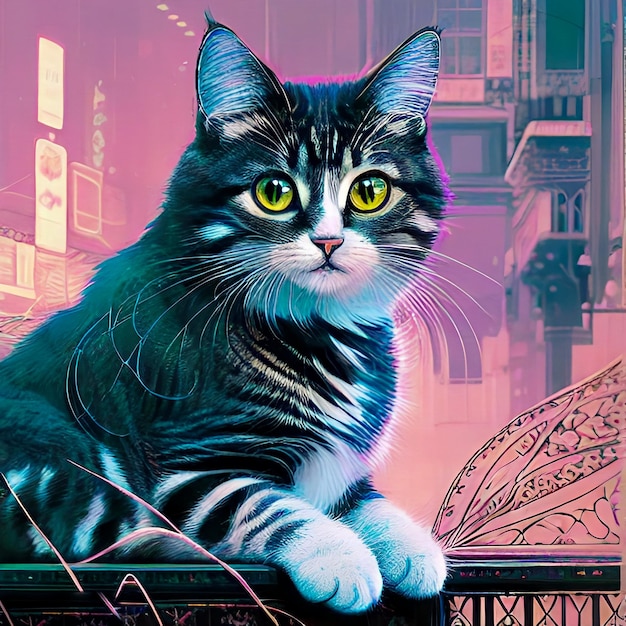 Vaporware style futuristic cat