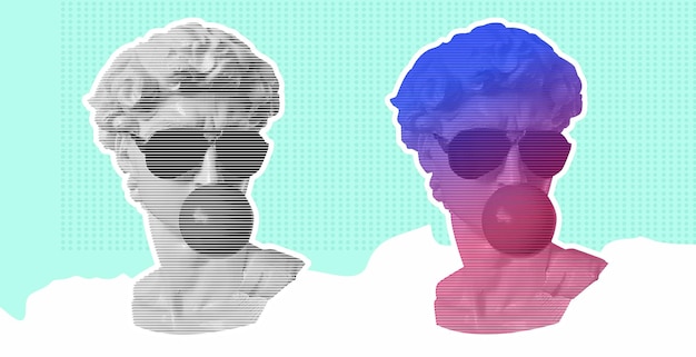 Vaporwave abstract style Greek statue and glasses Vintage style background concept