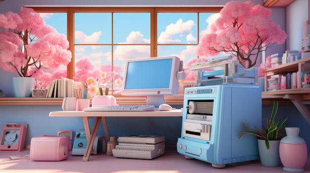 Vaporwave aesthetic room