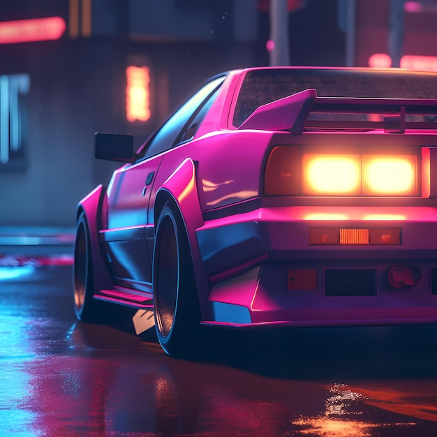 Vaporwave art style futuristic car