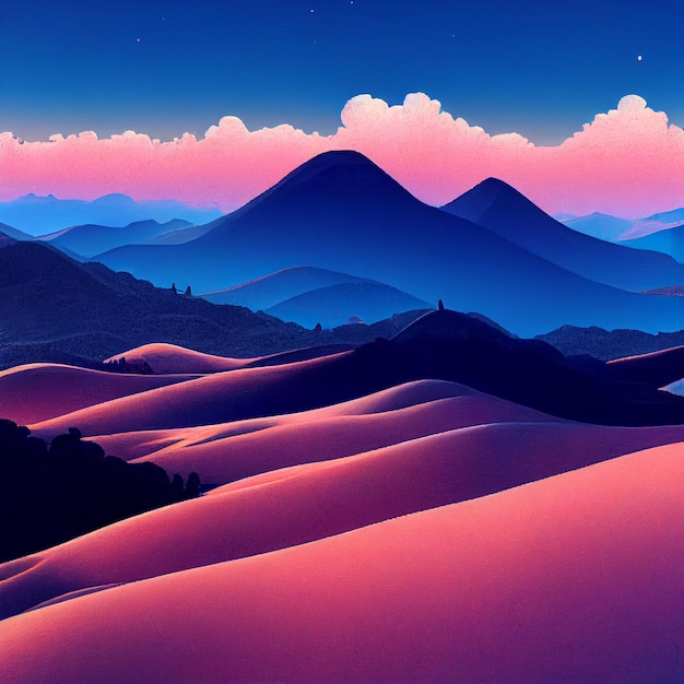 Vaporwave desert landscape synthwave illustration