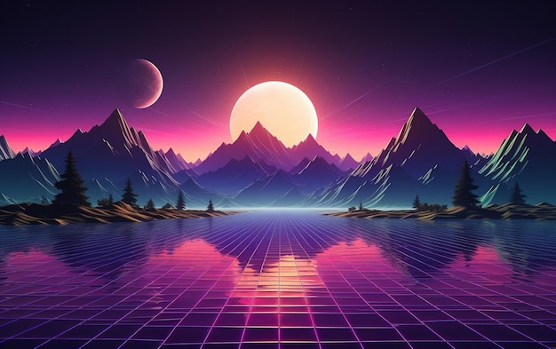 Vaporwave Dreamscape Synth Infused Landscape Background Generative AI