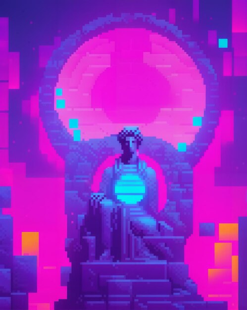 Foto pixel art della mitologia greca di vaporwave