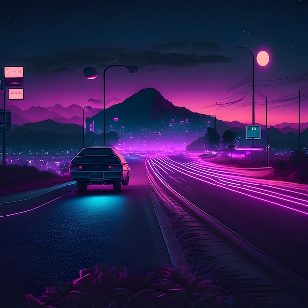 vaporwave late night highway