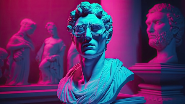 Vaporwave psychedelic antique Greek statue in a Futuristic Concept with Generative AI Technology