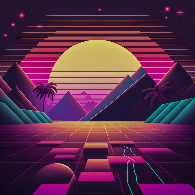 Vaporwave retro achtergrond synthwave illustratie