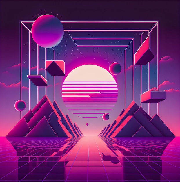 Vaporwave retro achtergrond synthwave illustratie