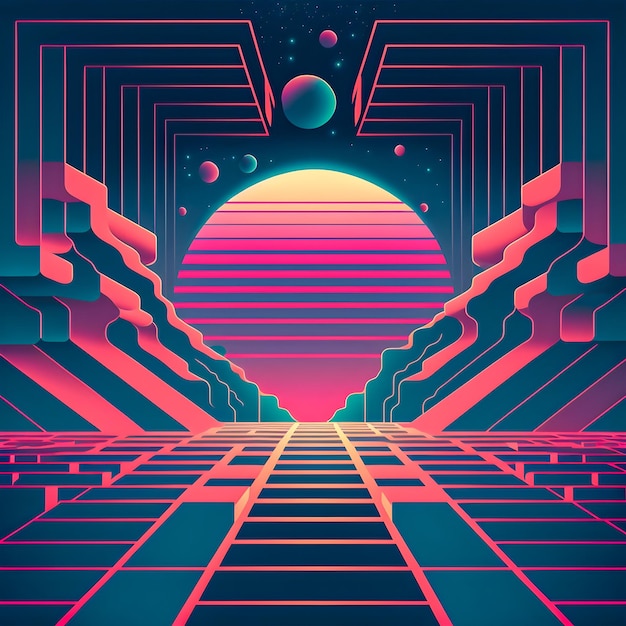 Photo vaporwave retro background synthwave illustration