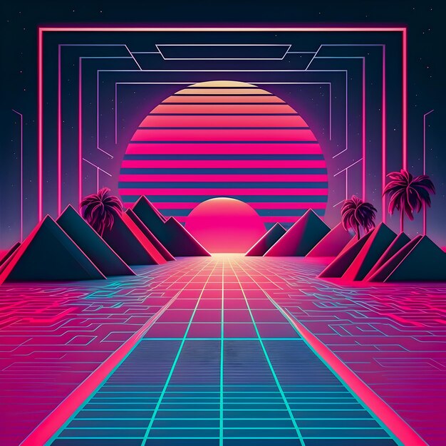 Фото Иллюстрация ретро-фона vaporwave synthwave